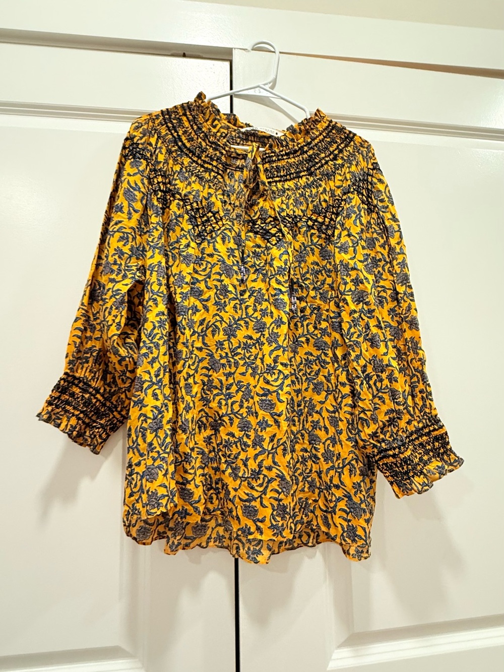 ZARA Mustard Yellow Floral Smocked Embroidered Peasant Blouse Top🤩 - Picture 7 of 9